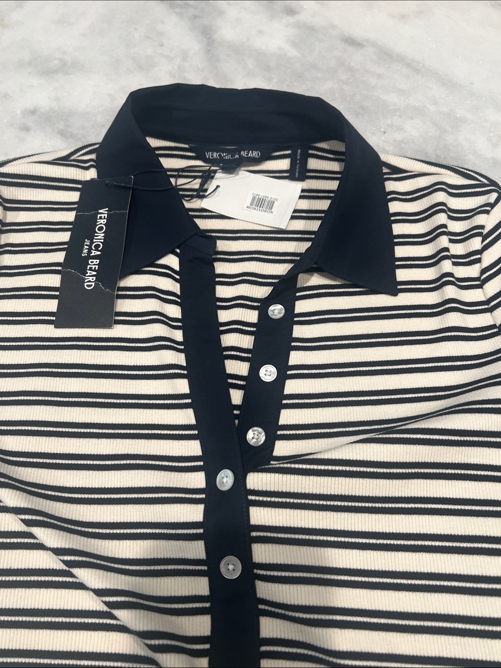 Veronica Beard Black & Cream Striped Polo